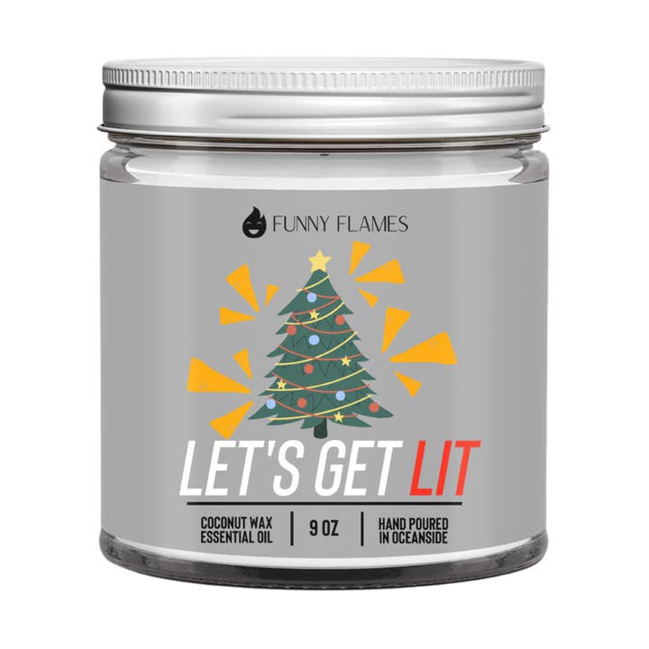 Let's Get Lit- Funny Holiday Scented Candle, funny flames for wholesale by Funny Flames Candle Co - Les Creme
