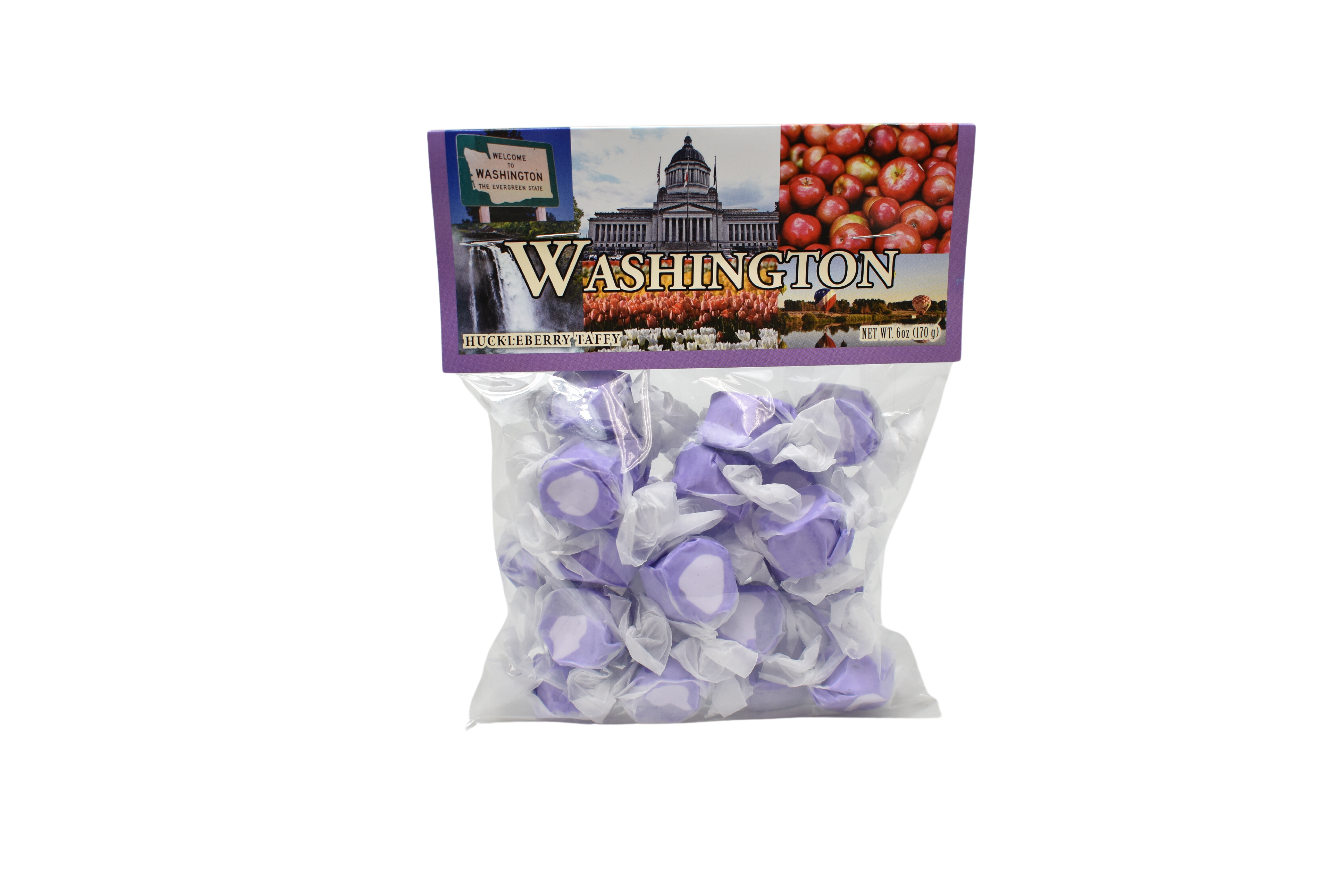 Spokandy Chocolatier - Wholesale Taffy - 6oz Huckleberry Taffy With Washington Header0