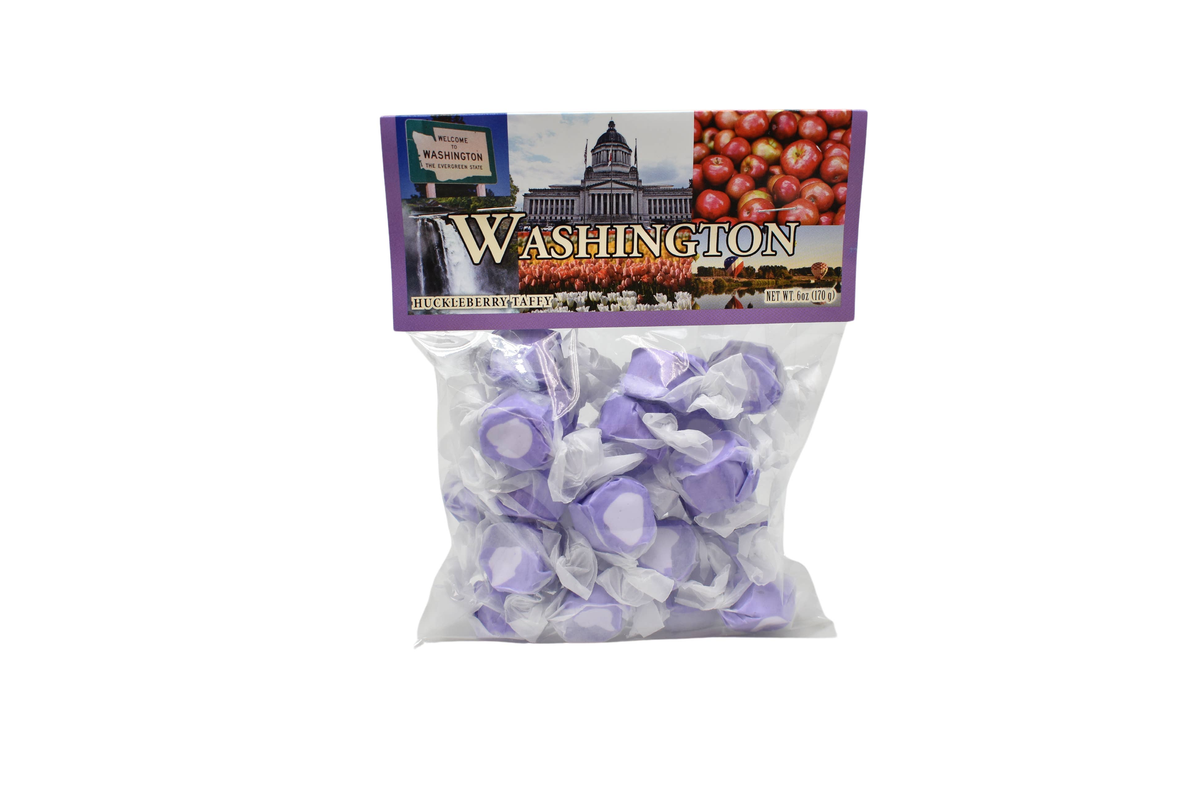 Spokandy Chocolatier - Wholesale Taffy - 6oz Huckleberry Taffy With Washington Header