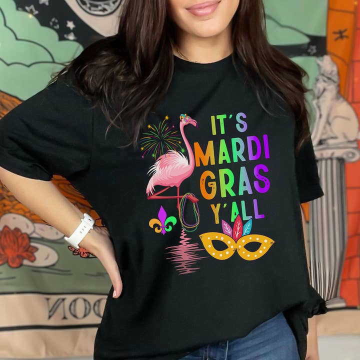 Vivtrek - Vente T-shirt sérigraphié – femme - T-shirt de carnaval Happy Mardi Gras It's Mardi Gras Y'Alll Tee1