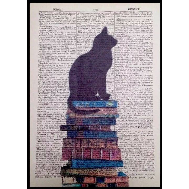 Black Cat Silhouette Vintage Dictionary Print - Quirky Art for wholesale by Parksmoonprints