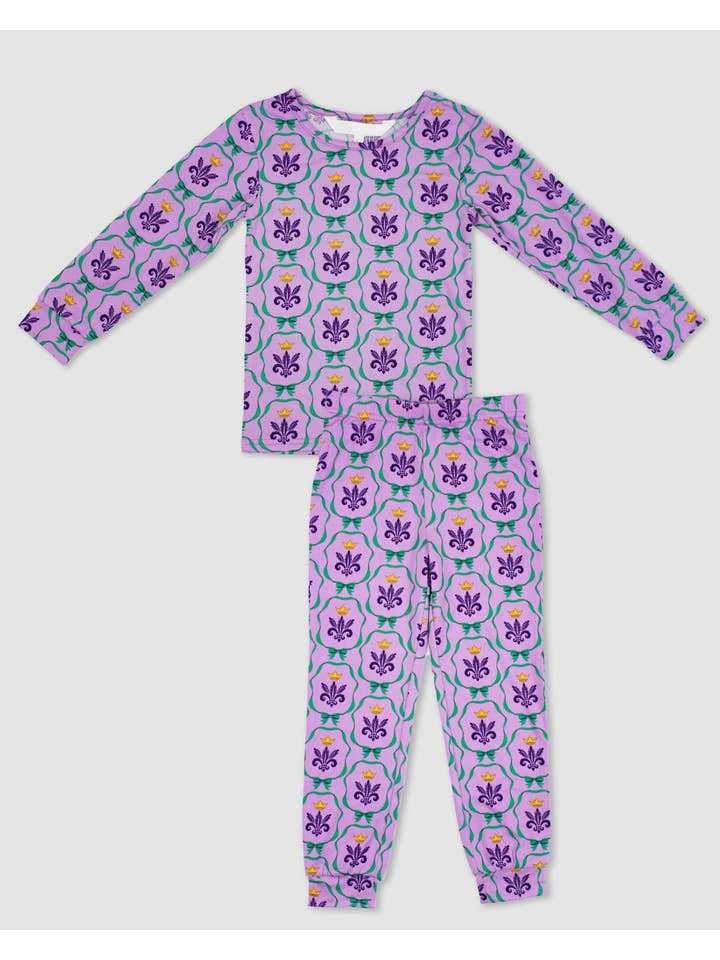 The Royal Standard - Wholesale Sleepwear set – Kids - Kid's Mardi Bow Long Sleeve Pajamas Light Purple/Multi Set of 2 -Asst.3