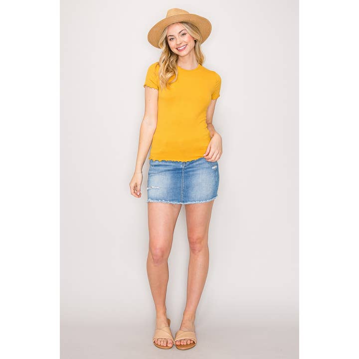 Popular 21 - Wholesale Knit Top - Women's - Short Sleeve Lettuce Hem Crew Neck Rib Knit Tee9