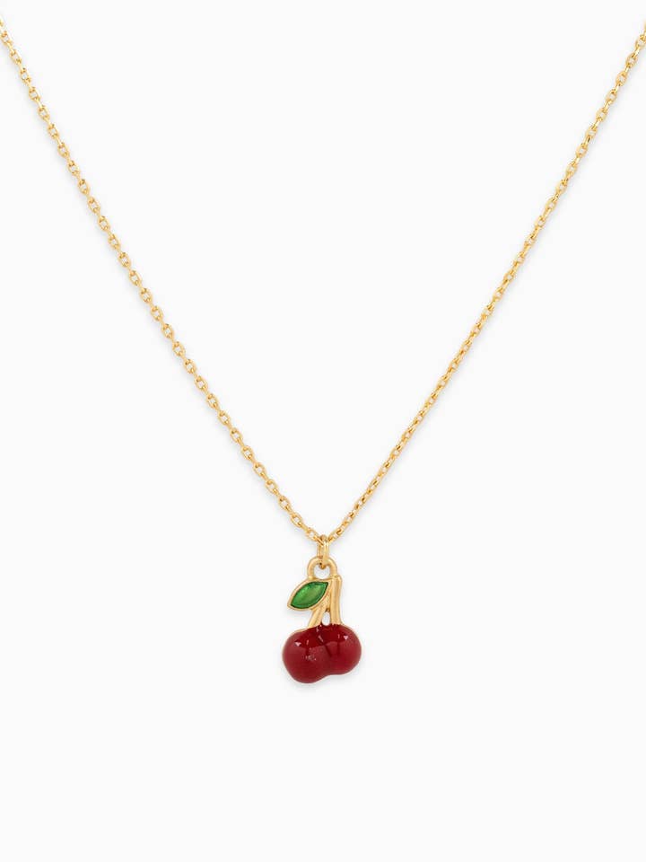 Dark Cherry Matte Gold Stem Fruit Pendant Necklace for wholesale by Sessori