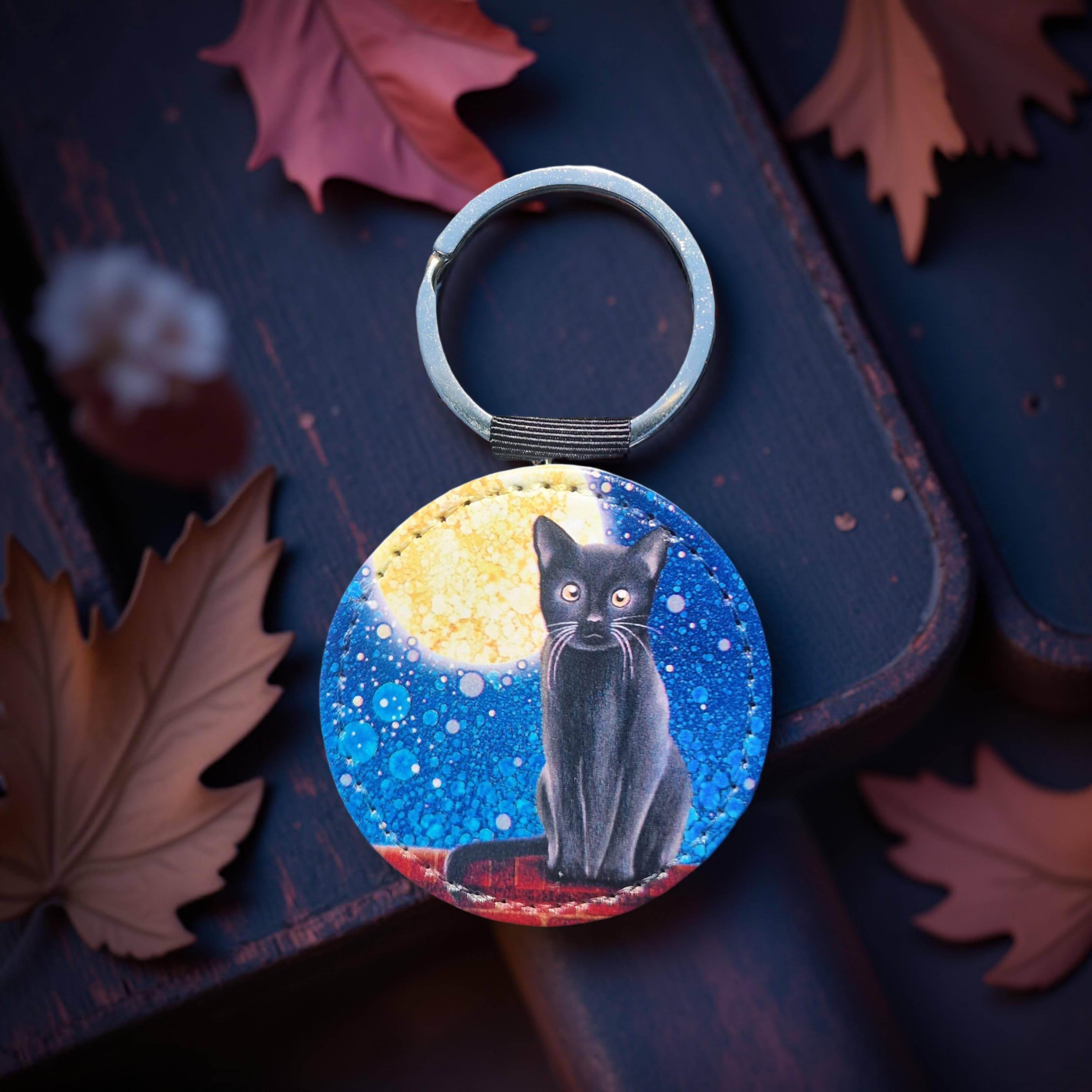 By Jo Crafts – Porta-chaves - Unissexo por atacado – 104-KR - Porta-chaves de Gato Preto em Pele Sintética2