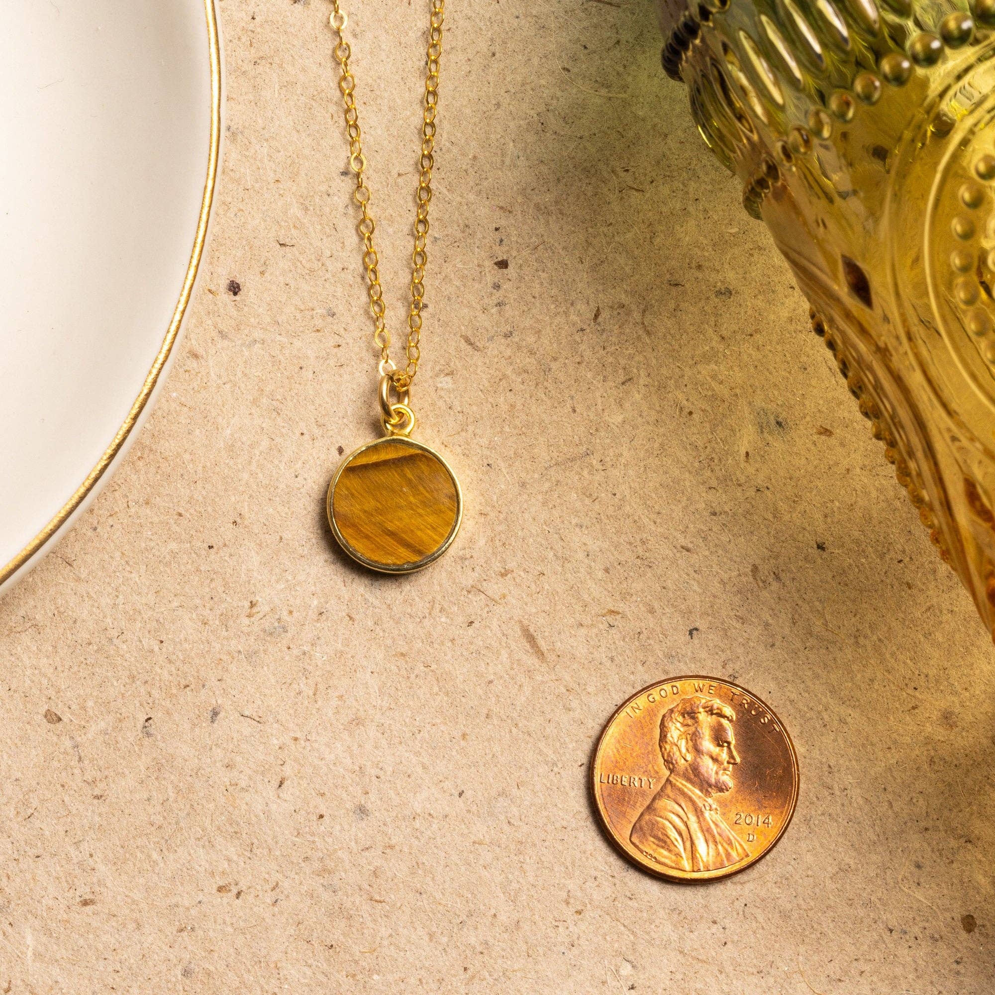 Soul & Little Rose – Colar pingente/pendente por atacado – Colar Círculo de Disco Redondo Pequeno Olho de Tigre4