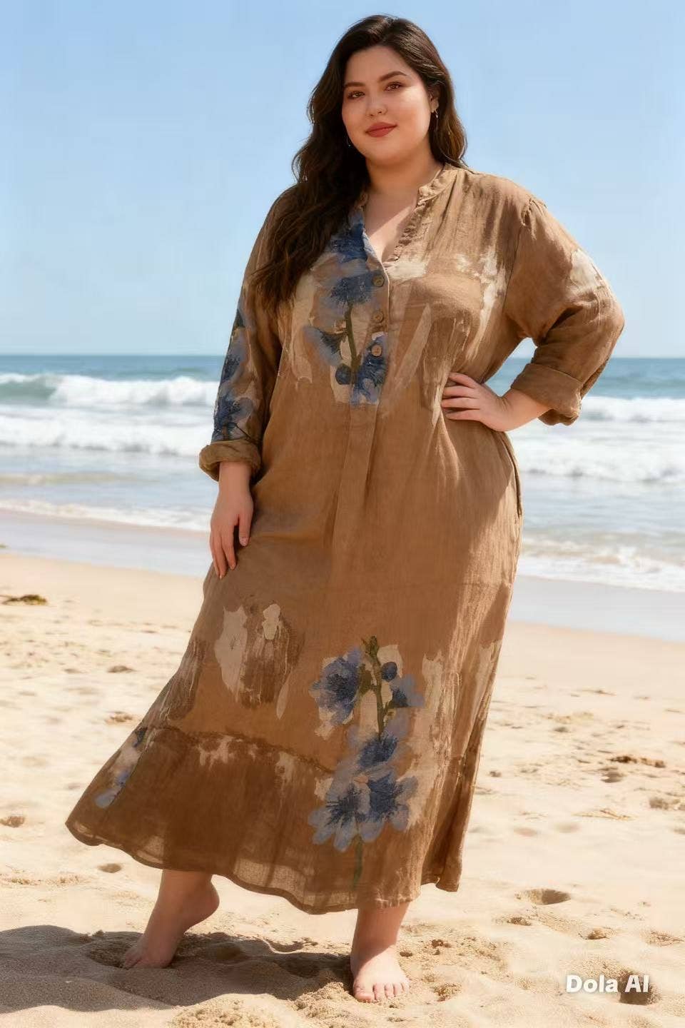 Lea & Luc - Grandes Tailles - Wholesale Jurk - Dames - Jurk met bloemenprint van 100% linnen REF. 7223024