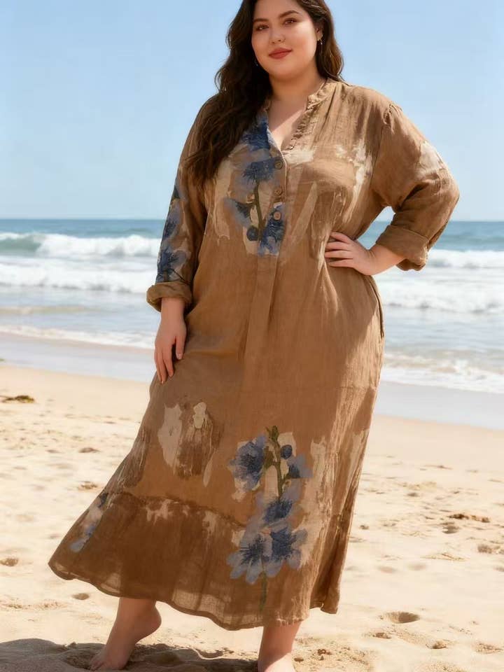 Lea & Luc - Grandes Tailles - Wholesale Jurk - Dames - Jurk met bloemenprint van 100% linnen REF. 7223024