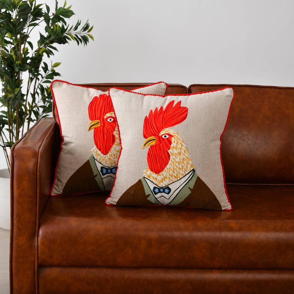 Karma Living - Wholesale Throw/Decorative Pillow - 2ABCC433_NTRD - Set/2 CHICKEN CORDUROY PILLOW  18x18"3