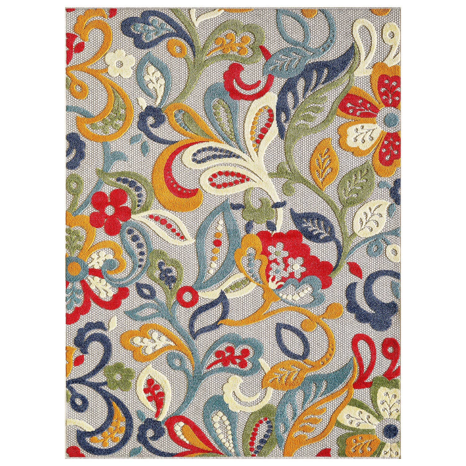 HomeRoots - Wholesale Area Rug - 5’ x 7’ Multi Jacobean Floral Indoor Outdoor Area Rug0