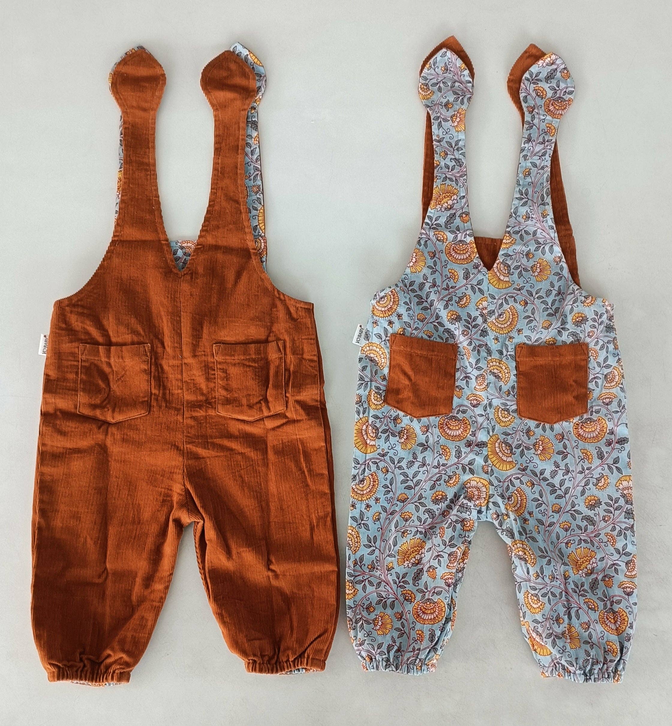 Yo Baby - Wholesale Jumpsuit - Kids - Reversible Solid Rust Corduroy & Rust Floral Printed Jumpsuit : Infant : Baby : Toddler : Tween : Kids14