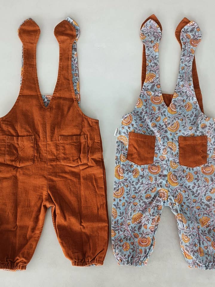 Yo Baby - Wholesale Jumpsuit - Kids - Reversible Solid Rust Corduroy & Rust Floral Printed Jumpsuit : Infant : Baby : Toddler : Tween : Kids14