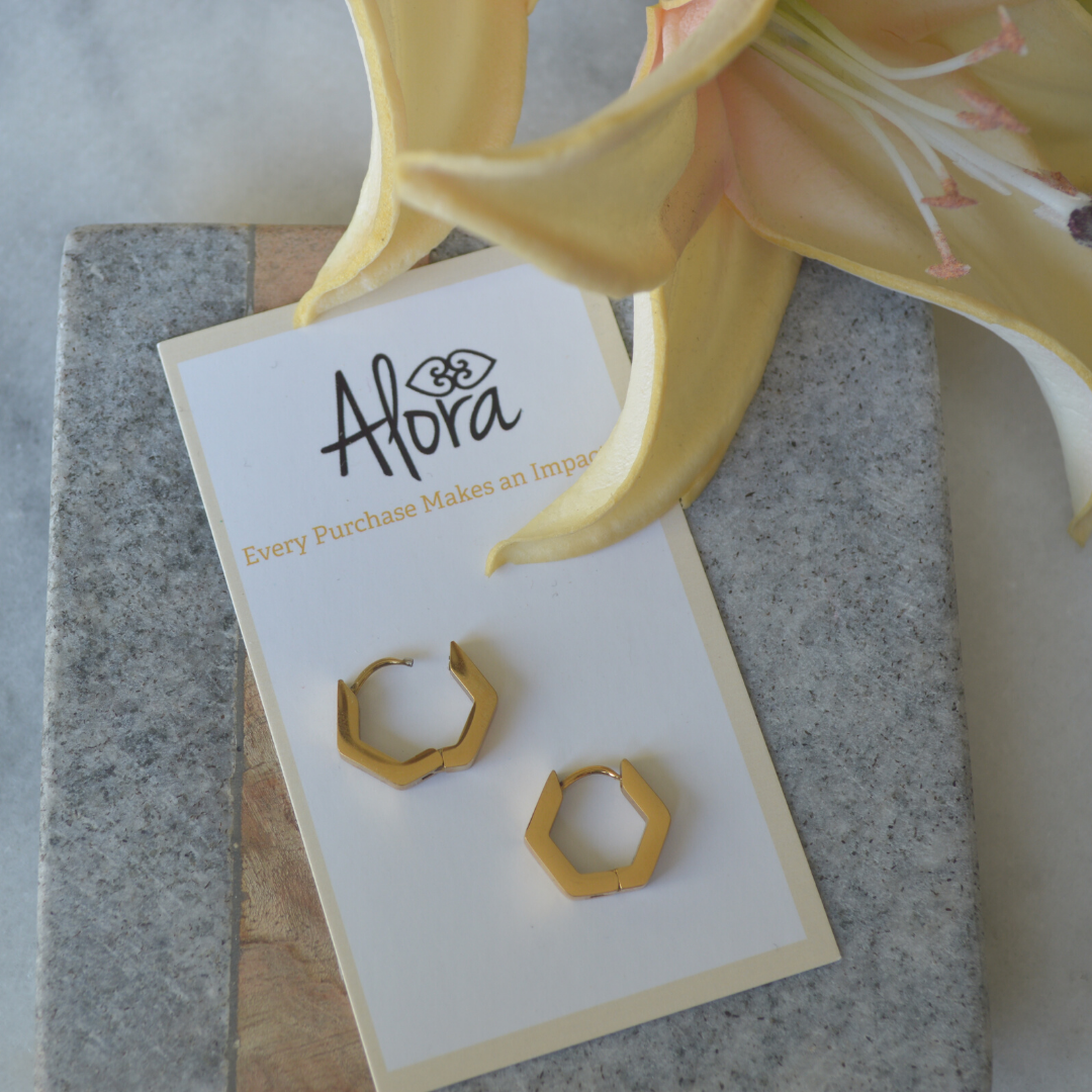 Alora Boutique Inc. - Wholesale Huggie Earrings - Kelly | Simple Hexagon Huggie Hoop Earrings2