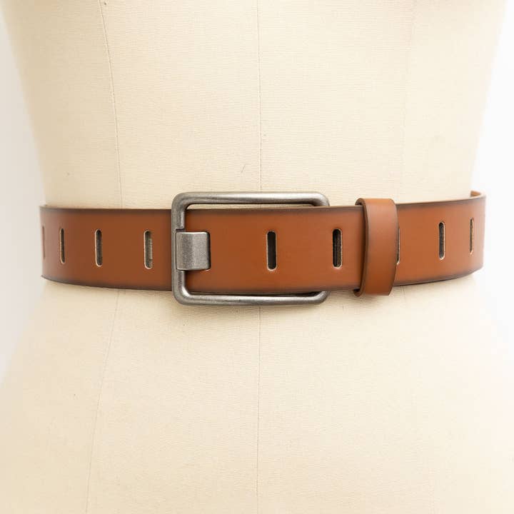 Leto Accessories - Wholesale Belt - Women's - Rectangle Buckle Slit Notch Leather Belt