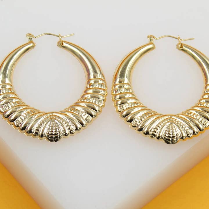 18K Gold Filled Thick Textured Hoop Earrings for wholesale by MIA Jewelry