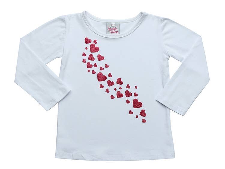 Sparkle Sisters by Couture Clips - Wholesale Screen Printed T-Shirt - Kids - Hot Pink Falling Hearts Long Sleeve T2