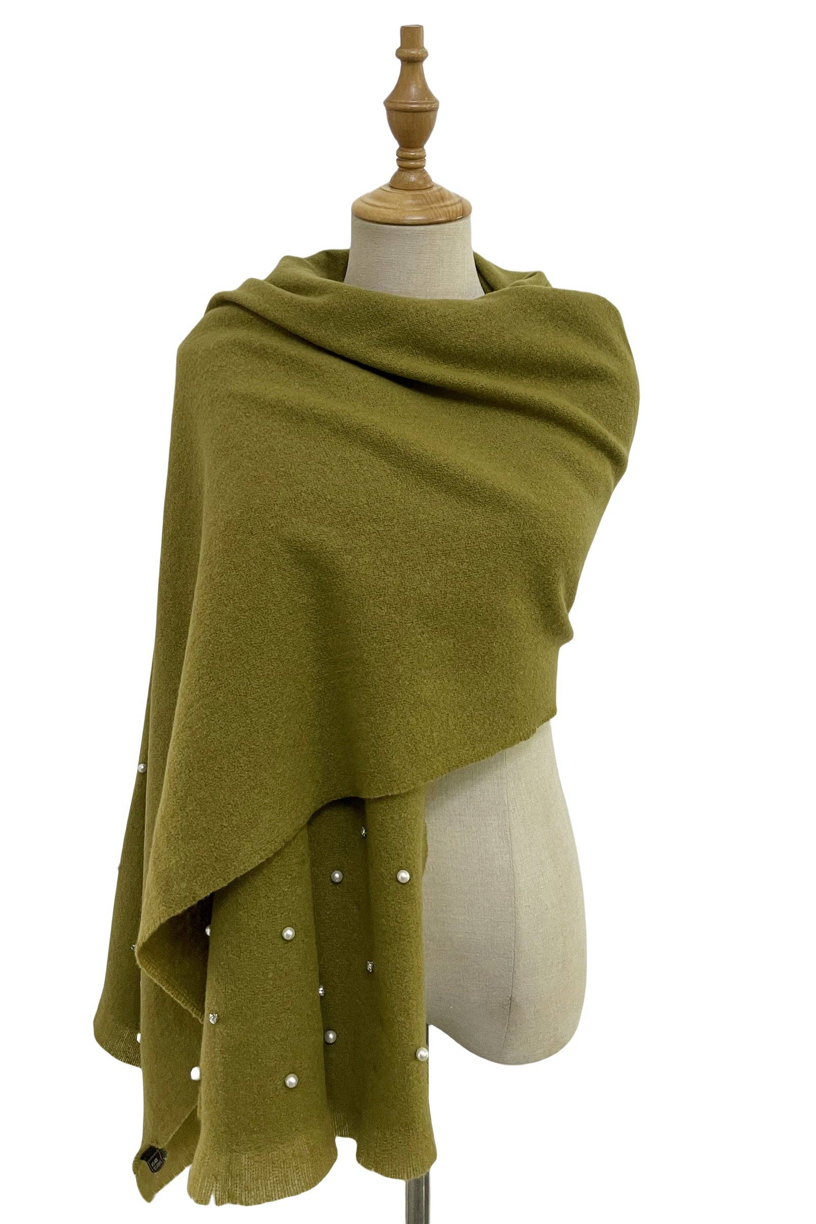 Fashion Scarf World - Wholesale Scarf - Women's - Pearl and Diamante Plain Wool Frayed Scarf17