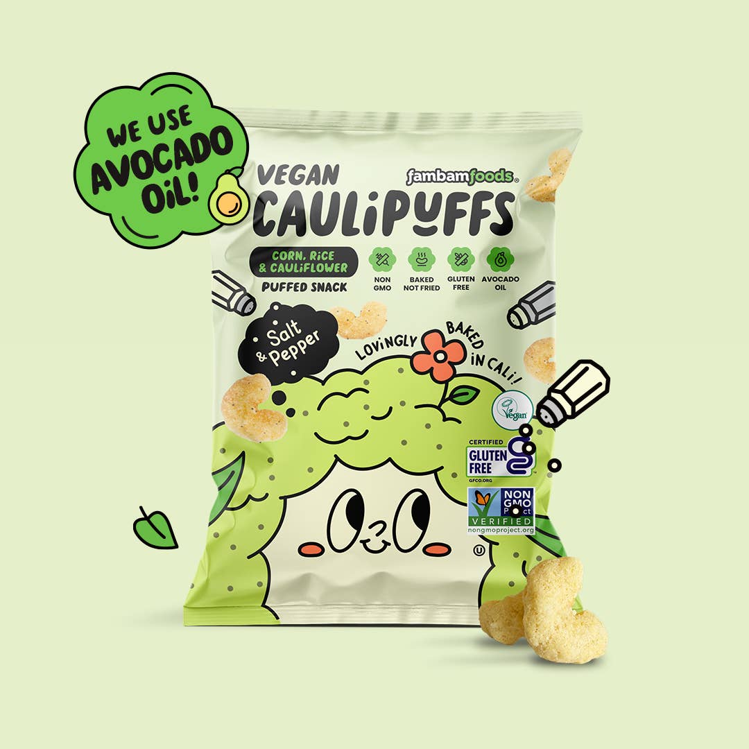 CauliPuffs - Wholesale Puffed Snack - CauliPuffs Vegan Salt & Pepper (12pk) Large Bags