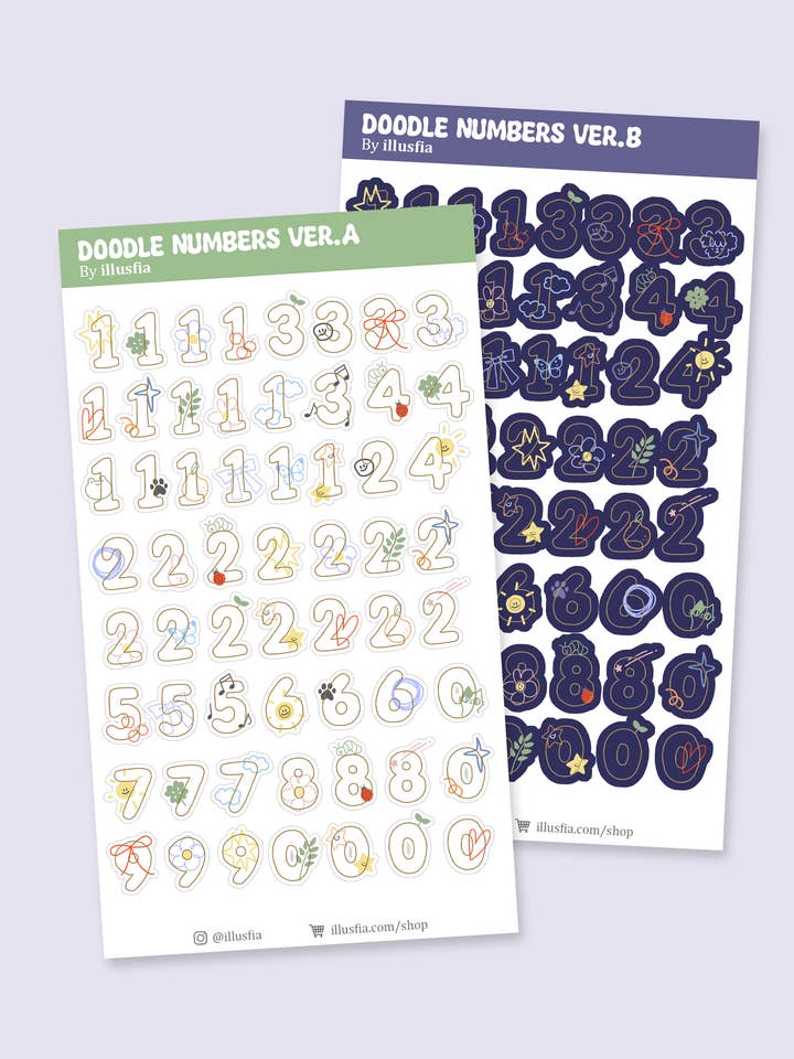 Doodle Number Sticker Sheet for wholesale by illusfia