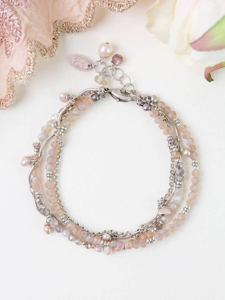 Blush 7.5-8.5" Crystal, Freshwater Pearl, Moonstone Multistrand Bracelets for wholesale by Anne Vaughan Designs Jewelry