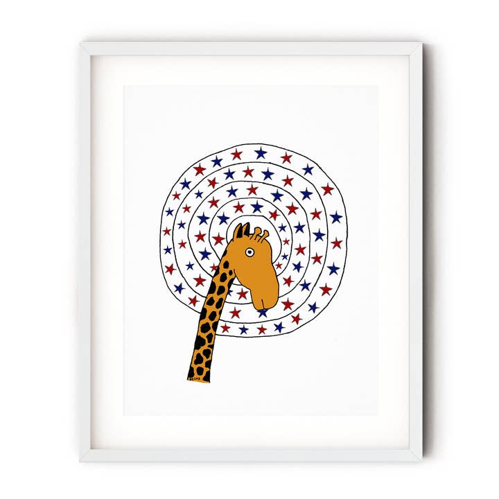Giraffe & sterren (print) voor wholesale door A Duck Amuck Gift Shop & Art Studio