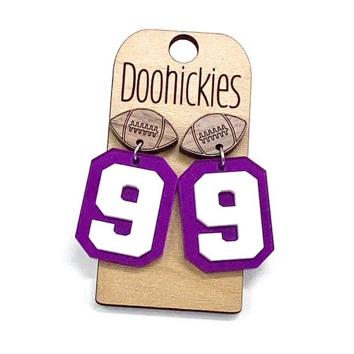 2" Custom Layered Varsity Number Football Dangles - Sports Earrings for wholesale by Doohickies
