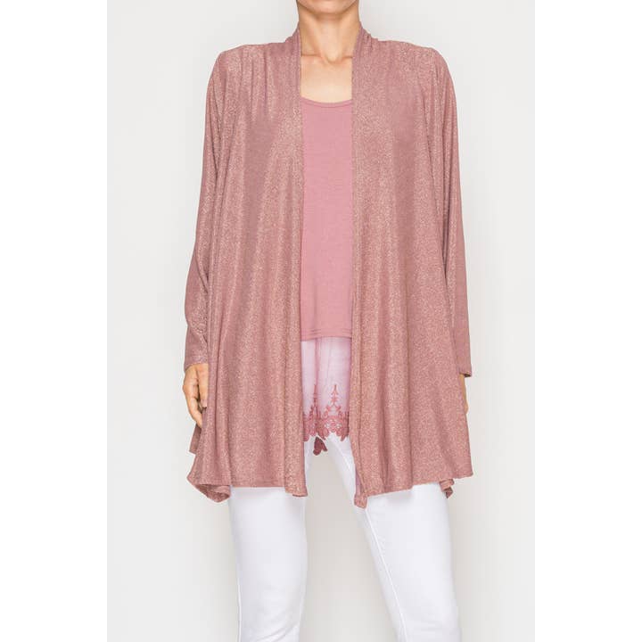 Shimmery Lurex Cardigan - OLS-4883DUSTY ROSE for wholesale by Origami Apparel ~ Lace and Crochet inspired