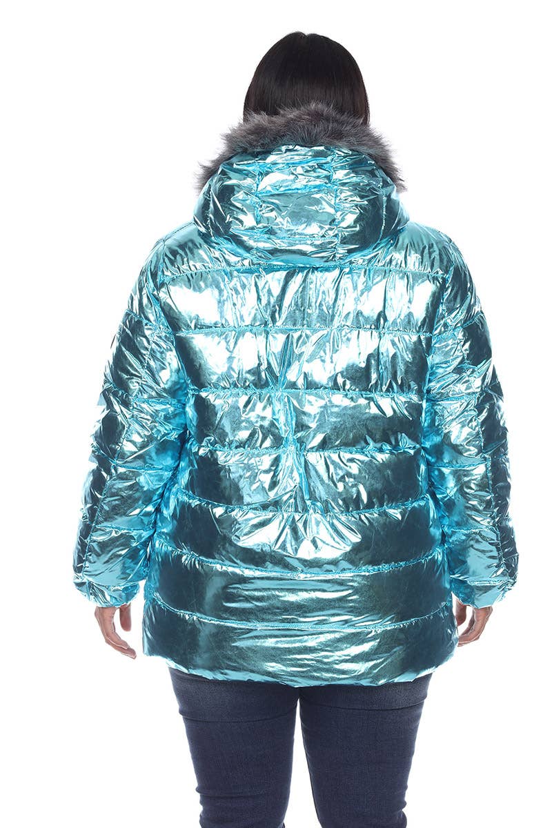 WHITE MARK - Vente Manteau – femme - Doudoune métallisée grande taille avec capuche7