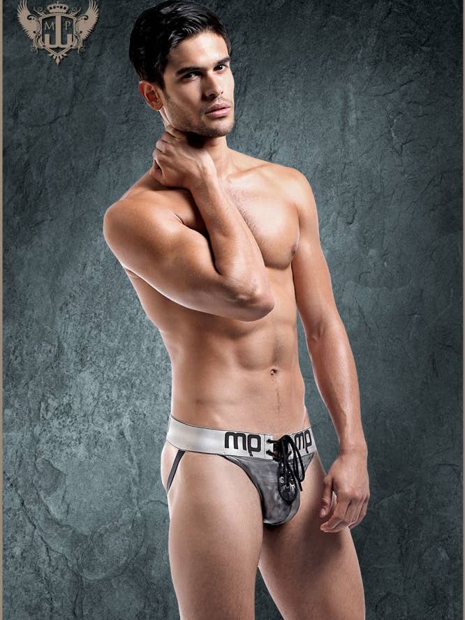 Jock à lacets Power Molten Steel pour homme, gris acier, L/XL pour la vente par Lingerie Mart
