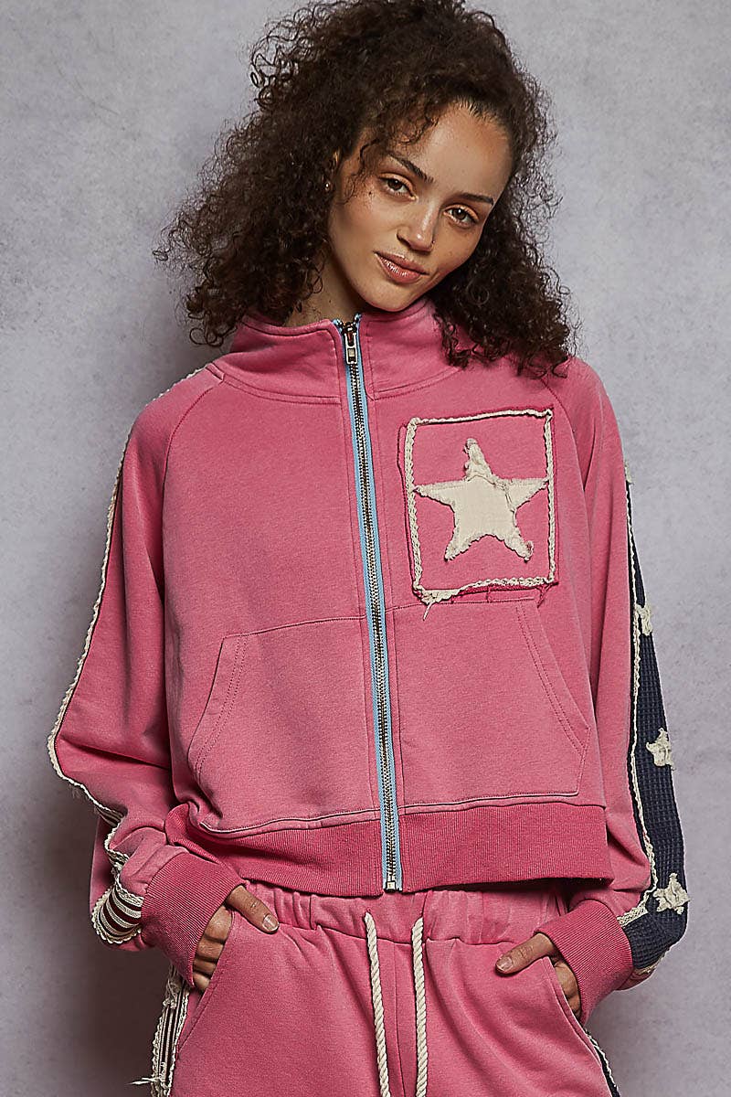 Pol Clothing - Wholesale Jacket - Women's - Long sleeve French terry star patch striped elastic jacket9