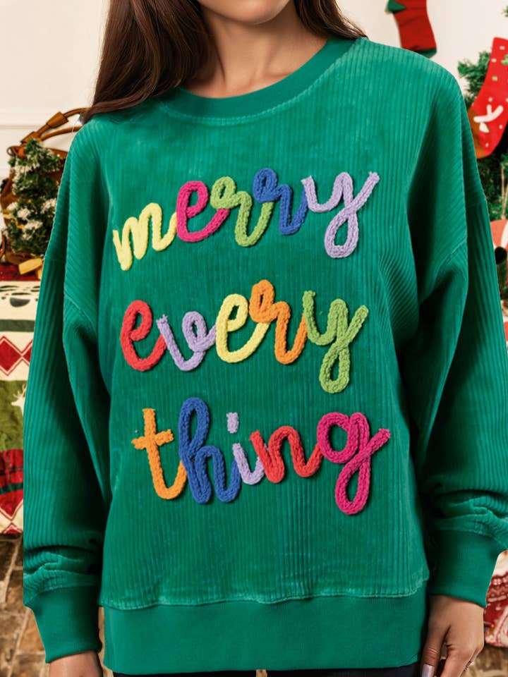 Christmas Corded Letter Graphic Rib Loose Sweatshirt for wholesale by fashionworks