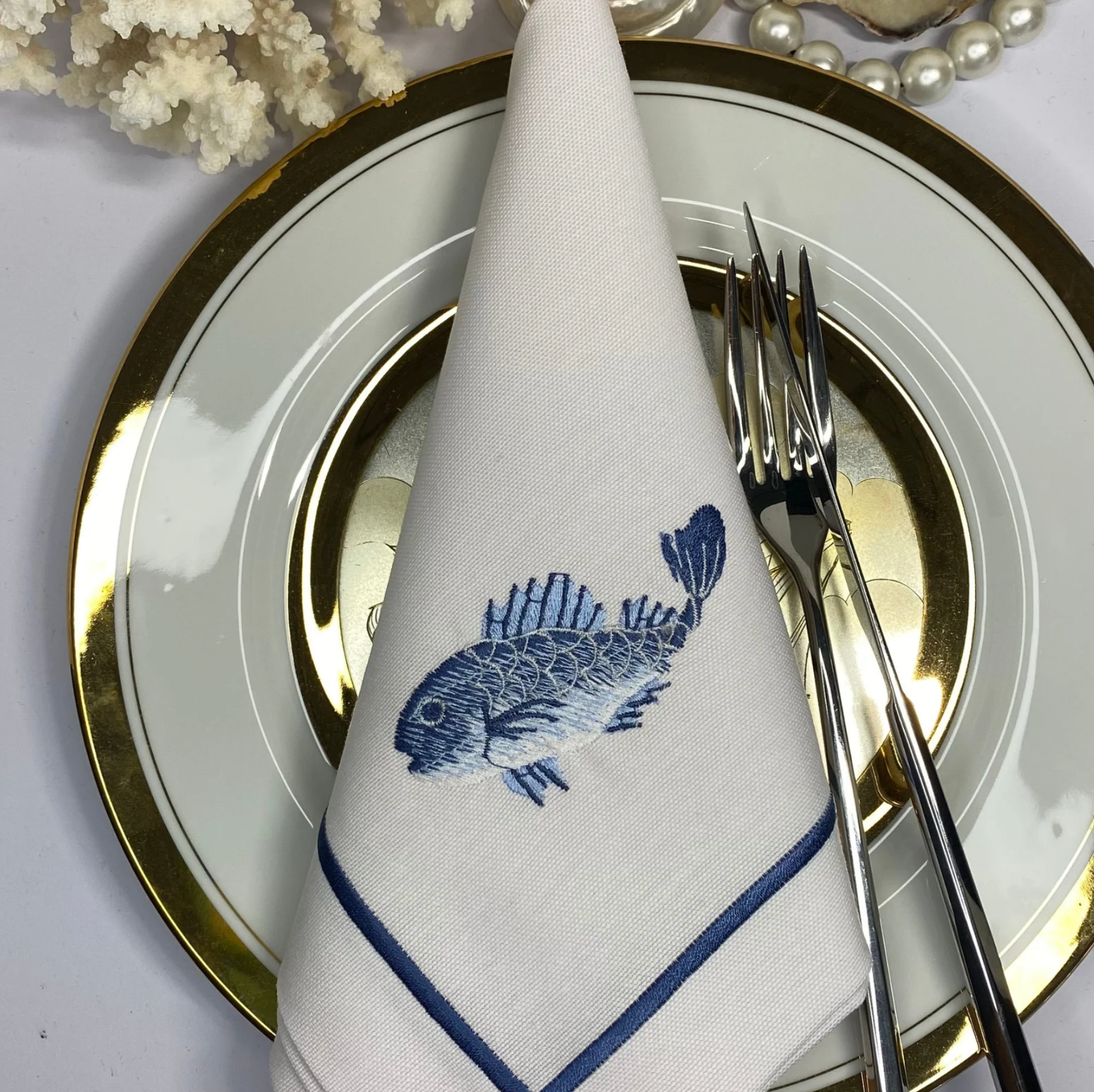 Handmade Originals Ukraine - Wholesale Dinner & Cloth Napkin - Embroidered Napkins Premium Quality 16x16'' - Sea5