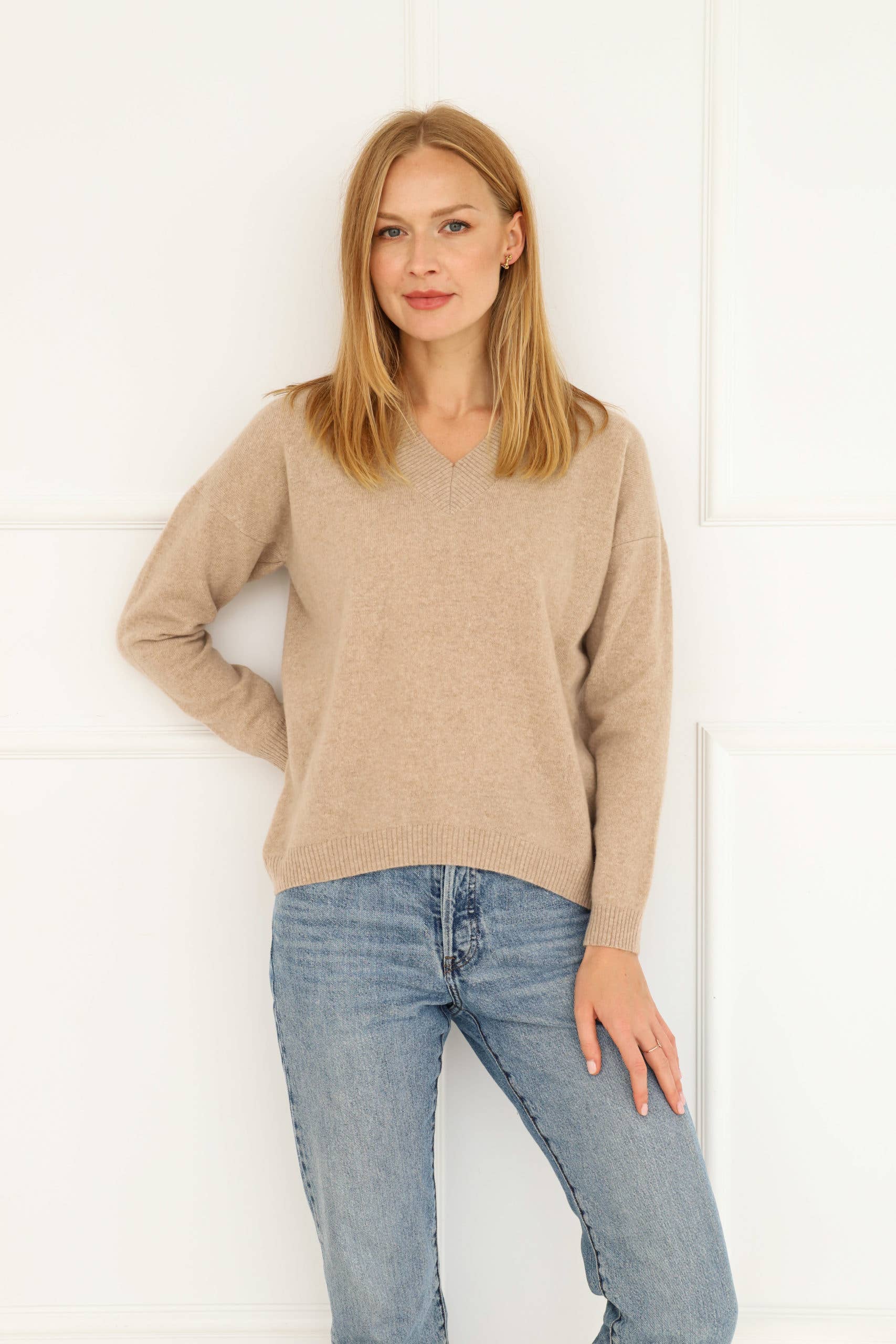 Entelier – wholesale Pullovertröja - Dam – Cashmeretröja Beige4
