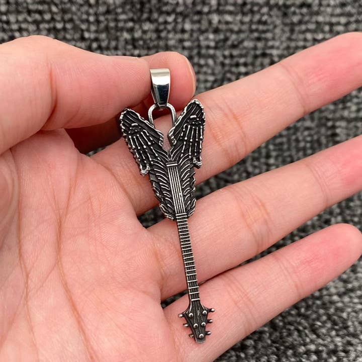 Blackening Stainless Steel Demon Guitar Pendant - MJ/MNP for wholesale by Mio Queena