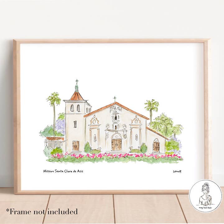 Santa Clara, California - Church. Art Print for wholesale by Messy Heart Studio