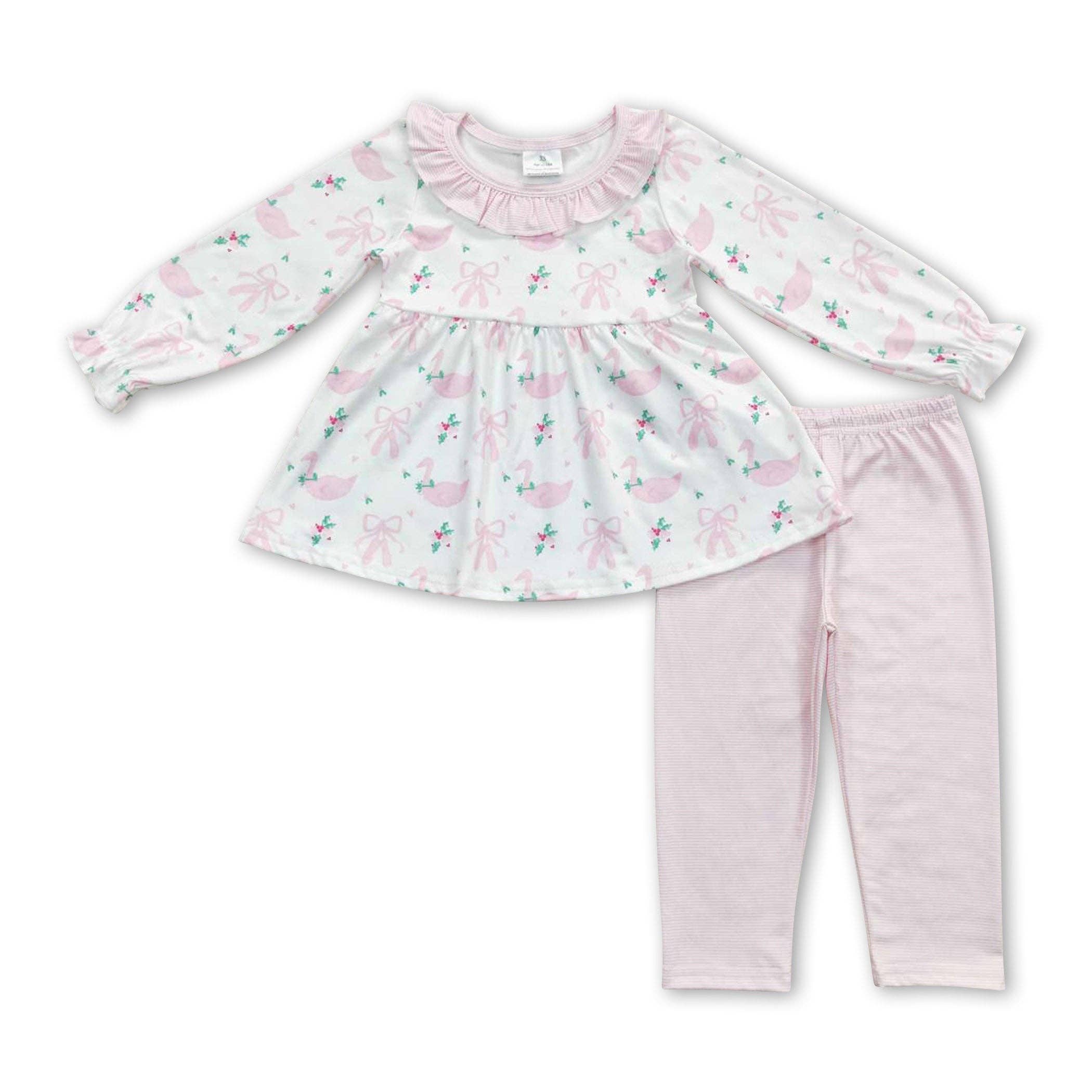 Yawoo Garments - Wholesale Top & Leggings Set - Kids - Pink shoes swan tunic leggings girls dance clothes0