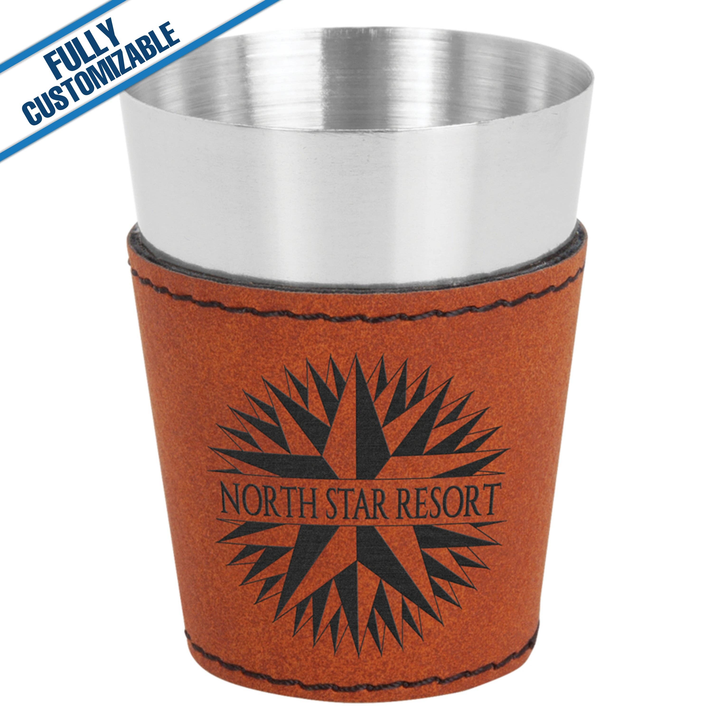 GiftWorksPlus - Vente Verre à shooter - 2 oz. Verre à liqueur en similicuir gravé - Entièrement personnalisable0