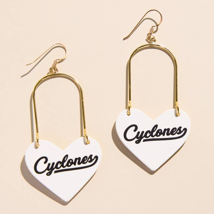 White Iowa State University Cyclones Script Heartthrobs for wholesale by Nickel and Suede