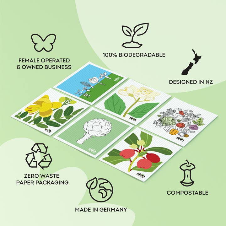 EKOH - Wholesale Dishcloth - Swedish Dishcloth Set of 12 Botanical & Veg Prints3
