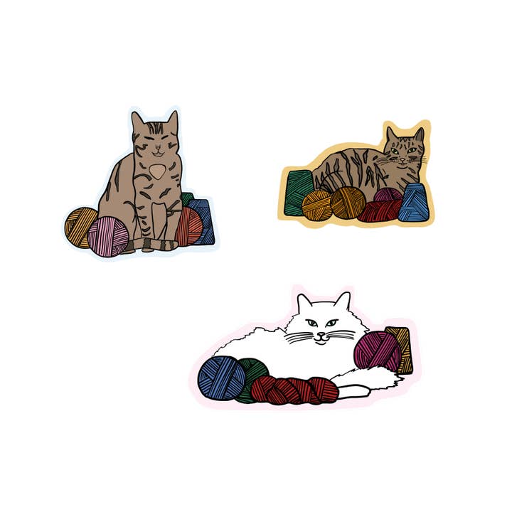 Made by Nilina - Wholesale Sticker - Yarn Cat Sticker Knitting Crochet Weaving Tufting Fiber