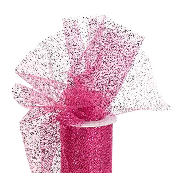 6" Raspberry Sparkle Sheer Tulle Netting 25yd Spool for wholesale by Factory Direct Craft