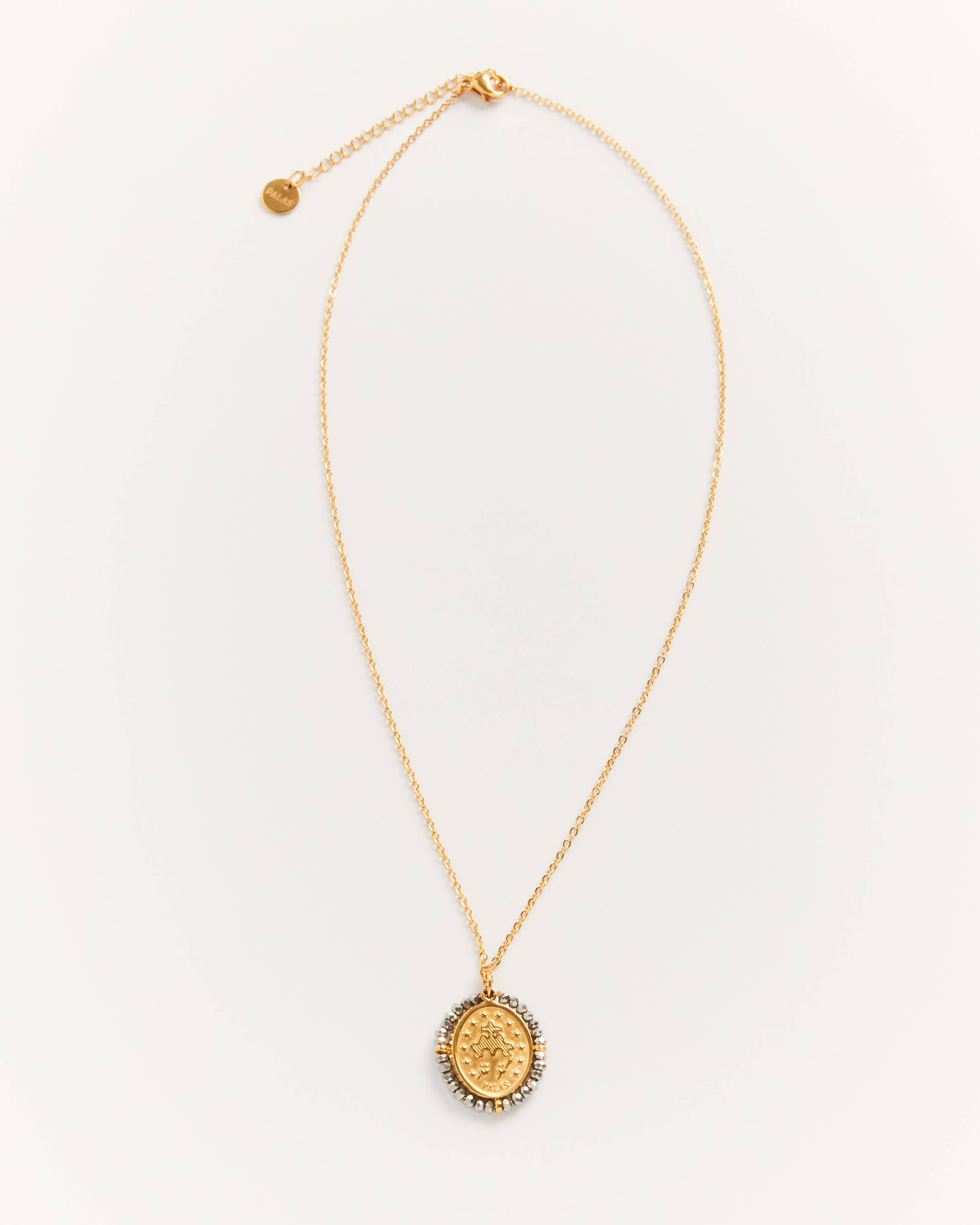 Palas - Wholesale Pendant/Charm Necklace - Santa Maria Silver - golden medal necklace with grey stones3