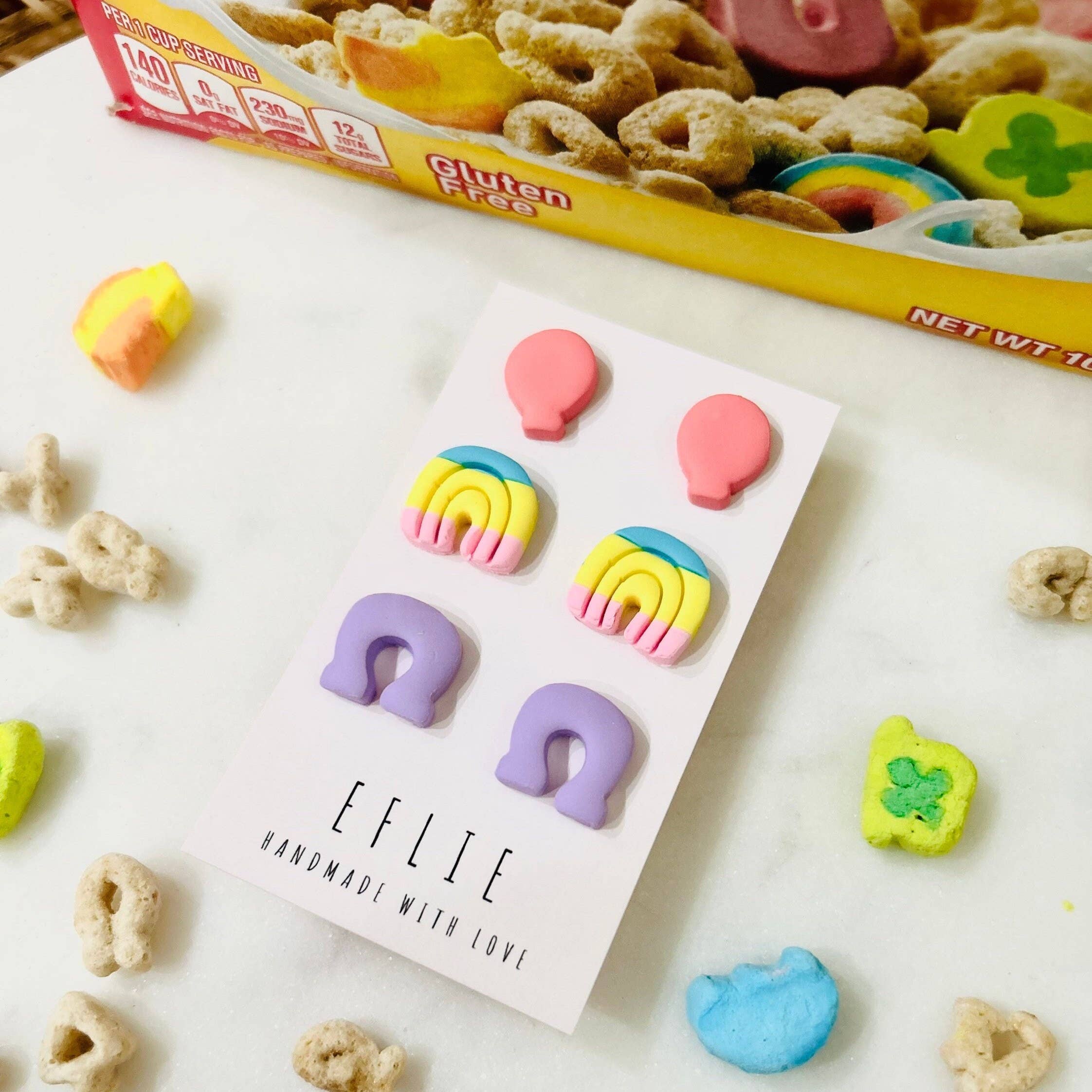 Eflie - Wholesale Stud/Post Earrings - St Patrick's Lucky Charms Marshmallow Clay Earrings4