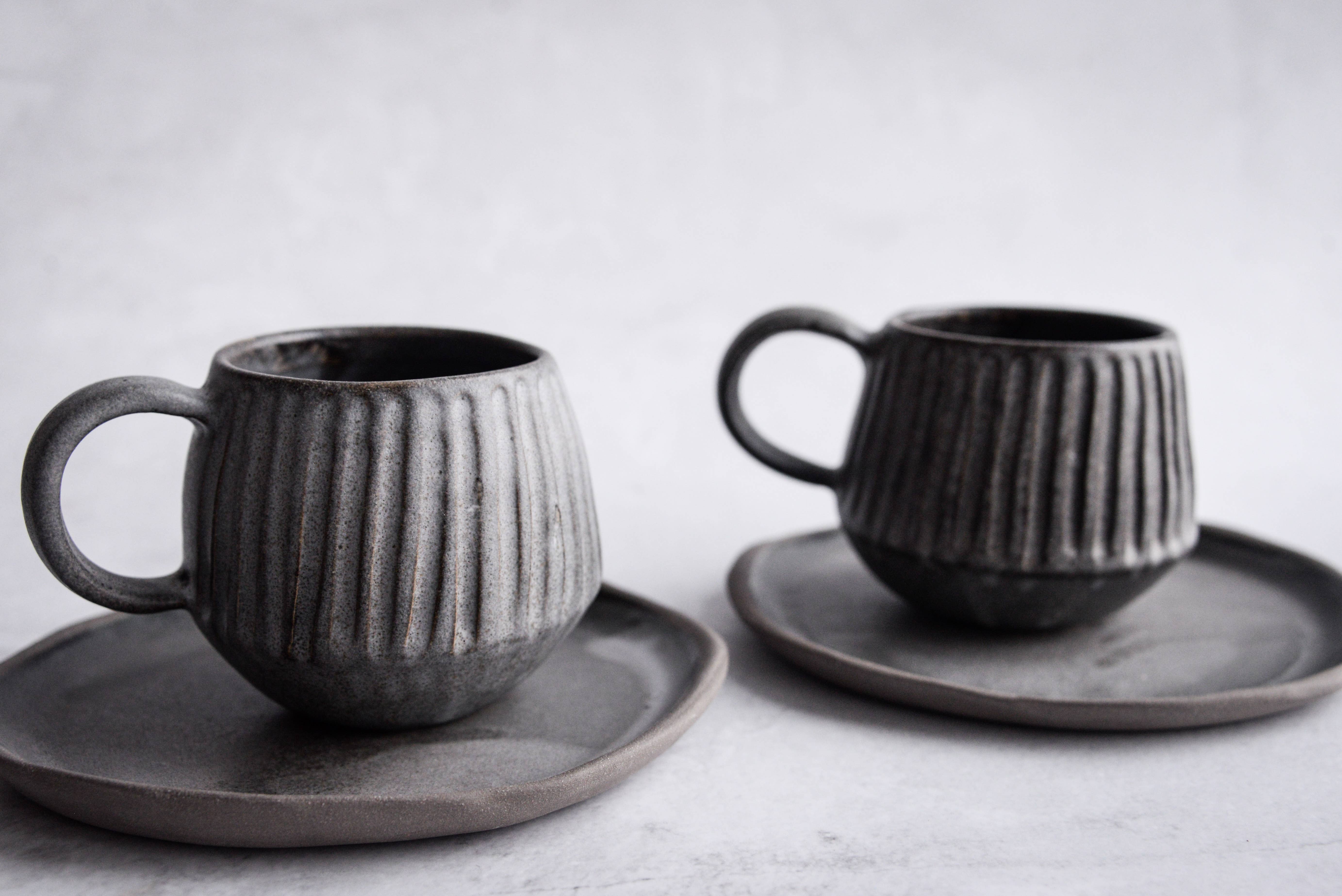 LAIMA CERAMICS (SIA Radosa Apvieniba Spares) - Wholesale Coffee Mug - STONEWARE grey black handmade carved mug minimalist4