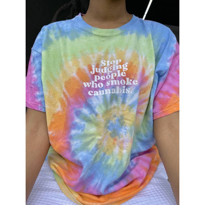 Pastel Gumdrops... Tie-dye “stop Judging People Who Smoke Cannabis.” - Unisex Tee for wholesale by Remedy Rich