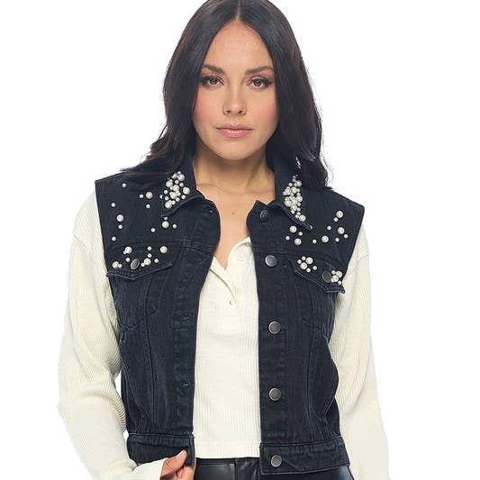 Veste en denim avec perles pour la vente par Ci Sono by Cavalini