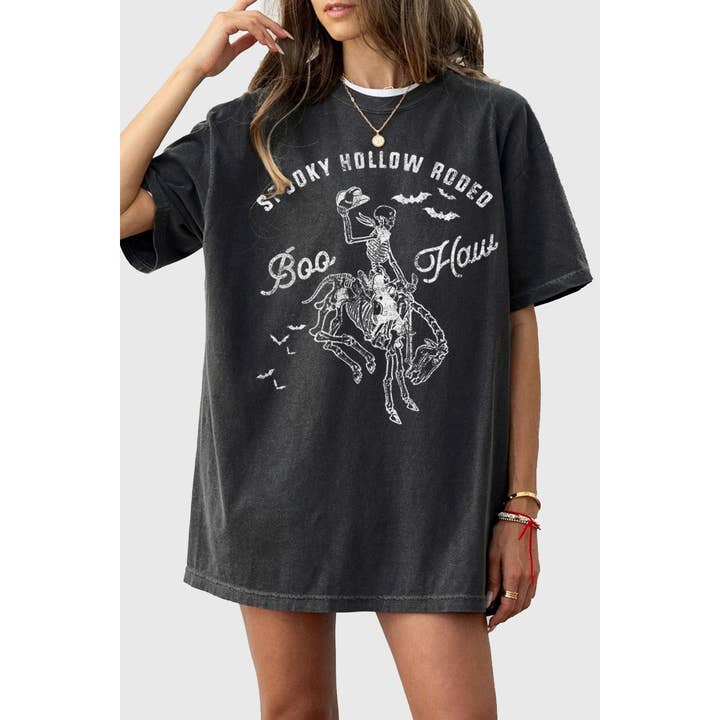 SPOOKY HOLLOW RODEO OVERSIZED MINERAL GRAPHIC TEE for wholesale by HRTandLUV