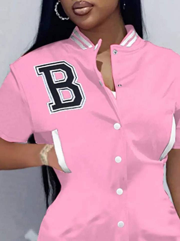 Fashion Combination - Wholesale Blouse – Women’s - letter embroidery button front casual dress11