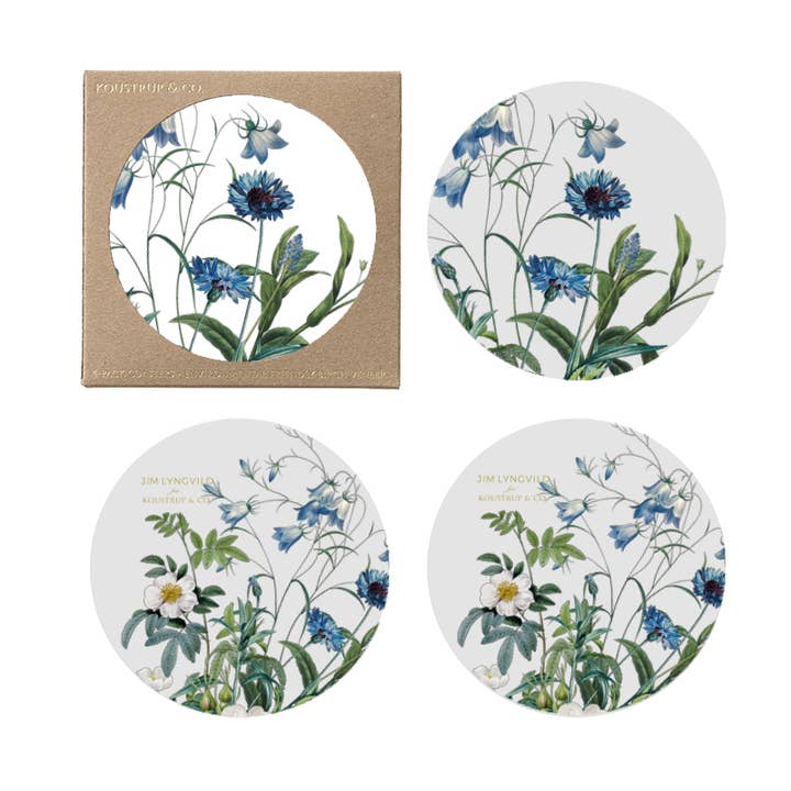 Coasters Blue flower garden- made of nordic birch veneer for wholesale by Koustrupco