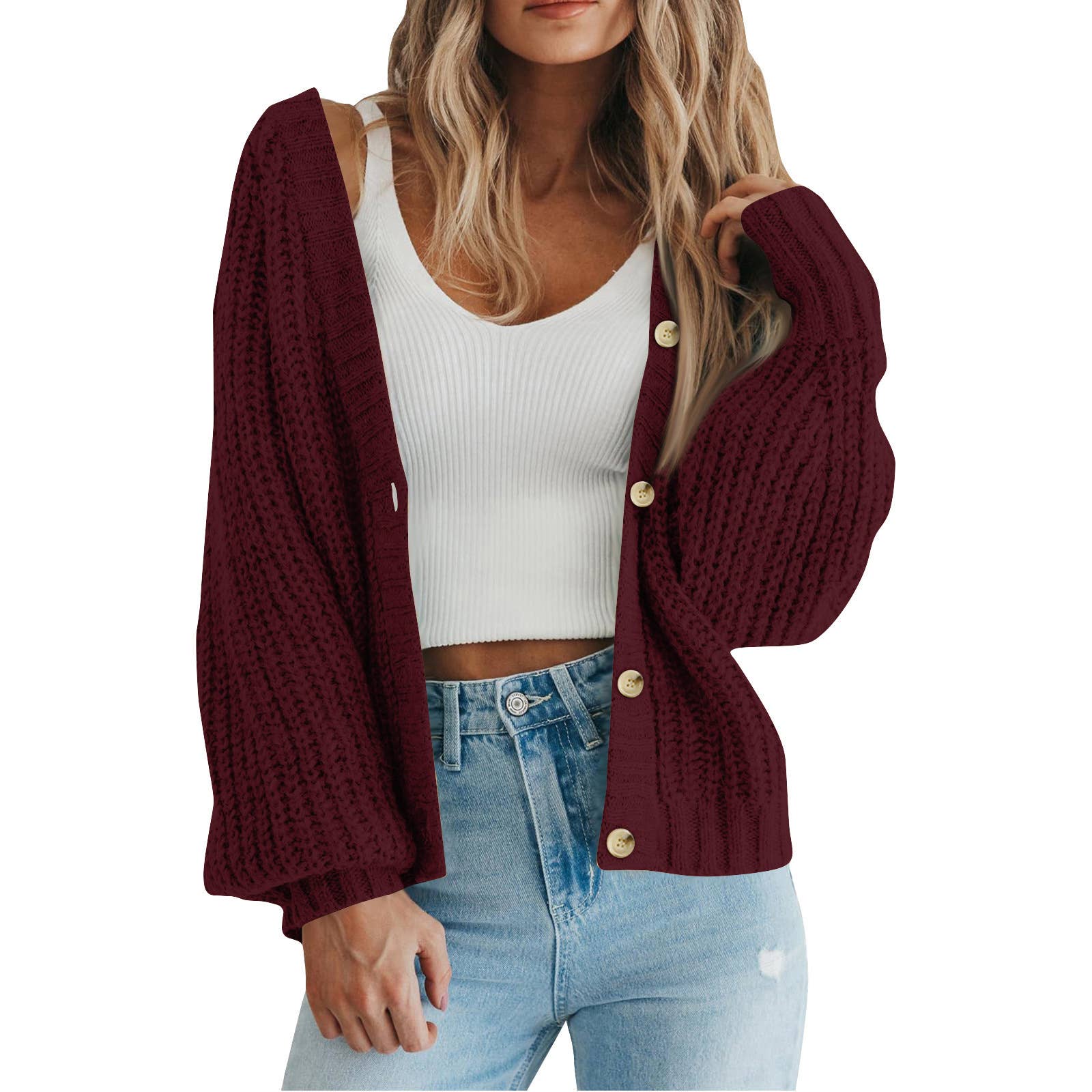 Rosa Clothing - Wholesale Cardigan - Women's - Women Knit Cardigan Loose Fit Button Down Fall Sweater11